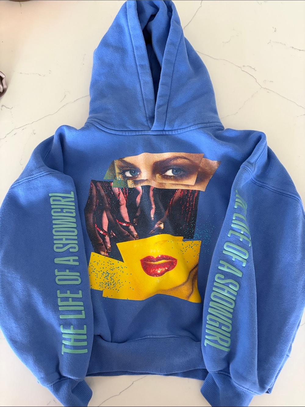 Taylor Swift Life of a Showgirl Blue Graphic Hoodie with Face Collage